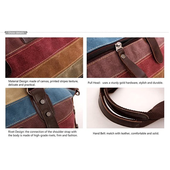 RETON Canvas Tote Bag Multi-Color Striped Bag - Picture 4 of 4